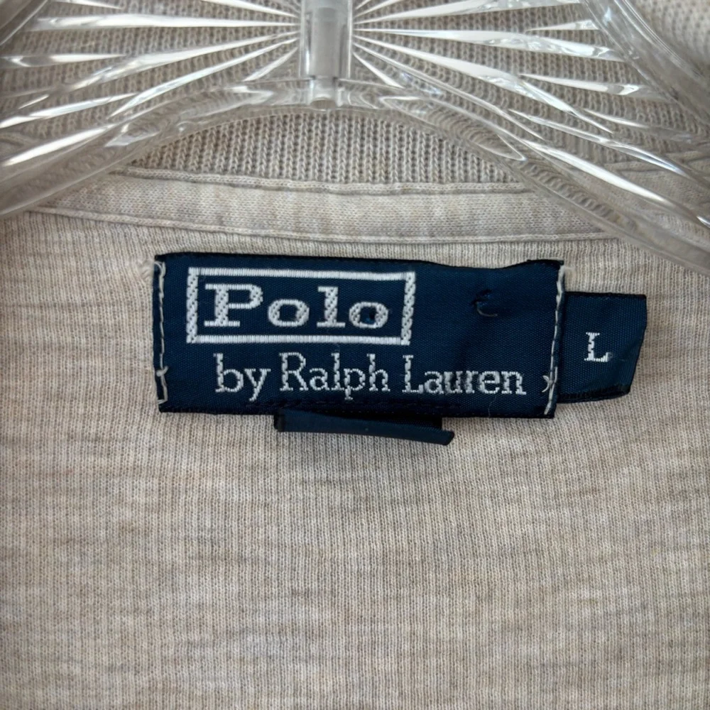 Polo Ralph Lauren Mens Cream Tan Heathered Sweater Jacket Large Pony Logo Preppy
